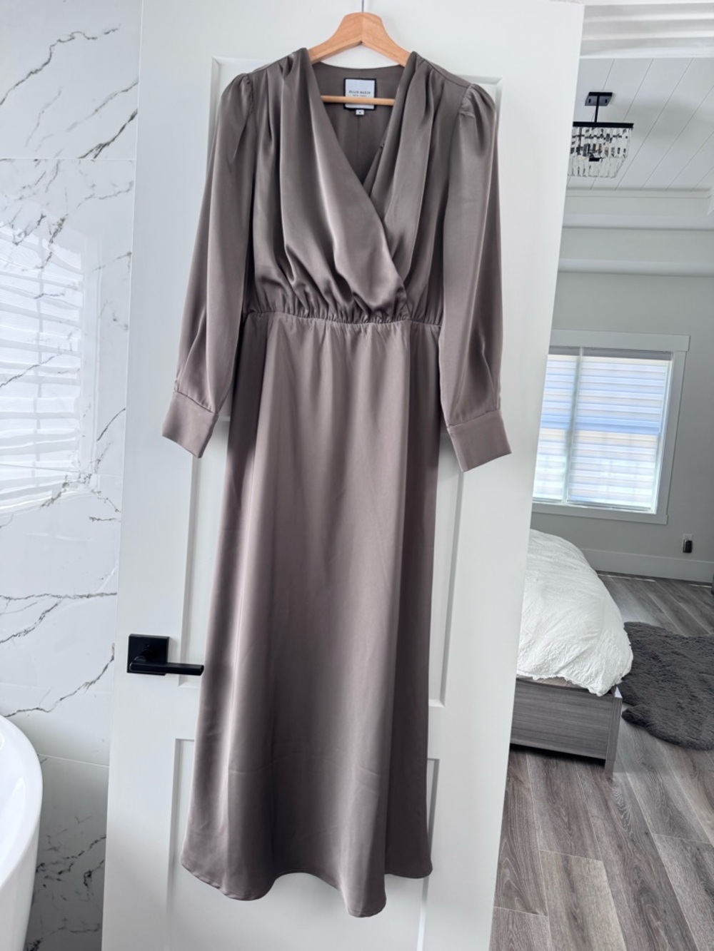 Ellie Makir Taupe Wrap-Style Midi Dress